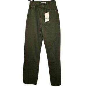 New Zara Dark Olive Green Denim - size 6 - Fall, Relaxed Dad Mom Boyfriend Jeans